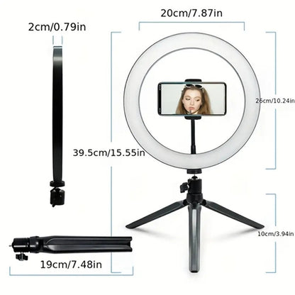 10- or 18-Inch Ring Light with Cable Power, Adjustable Brightness and Desktop or Floor Stand Options