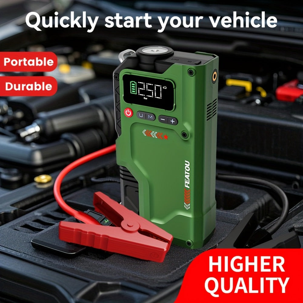 Jump Starter with Air Compressor 5000A/7000A Peak – 150PSI Digital Tire Inflator, Portable Battery Pack for 10L Gas & Diesel