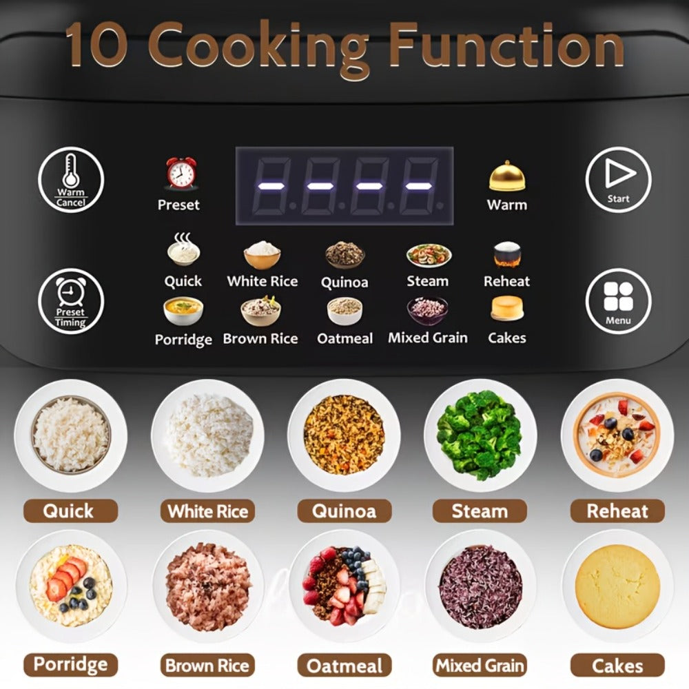 Rice Cooker 2L 4 Cups 10-in-1 Mini Multifunctional Compact Electric Rice Cooker for Rice for Home Cooking, Dining and Outdoor Meals