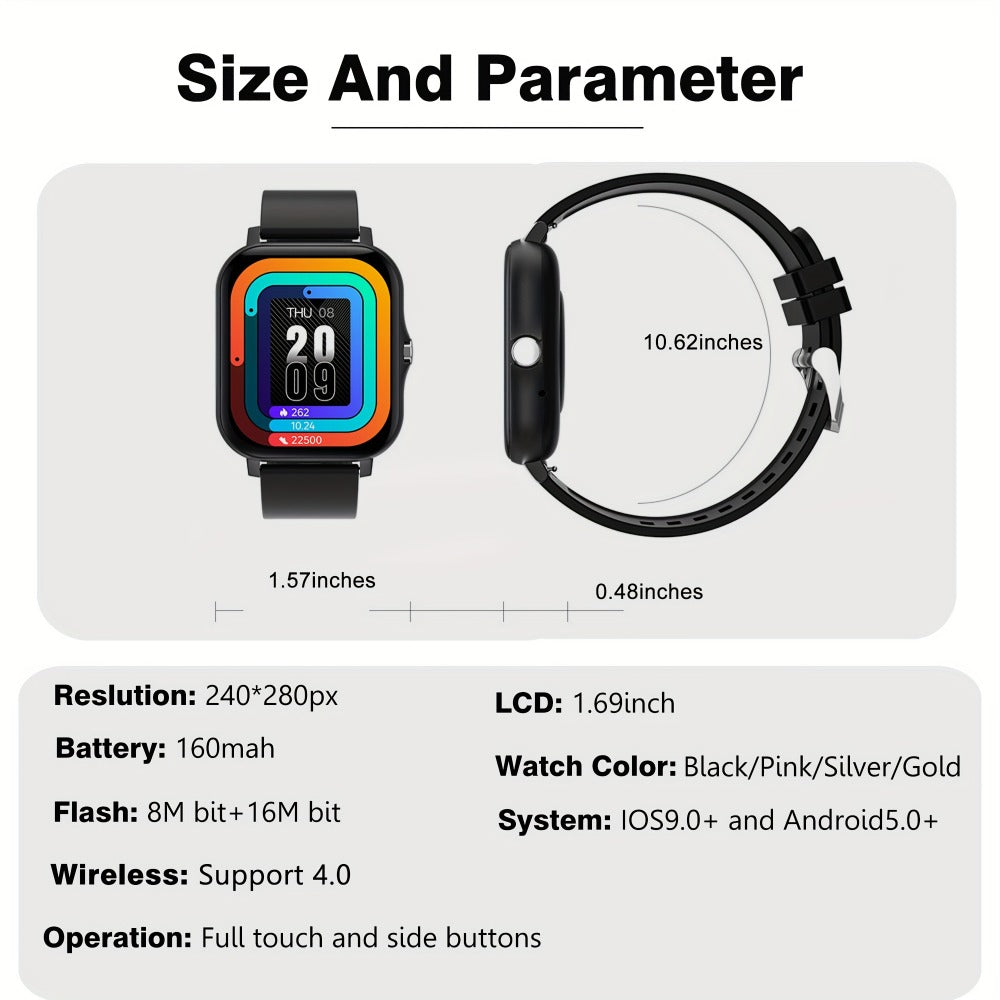 Smartwatch with Pedometer, Calorie & Distance Tracker, Customizable Watch Faces, Call & SMS Alerts, Multi-Sport Modes – Unisex Android