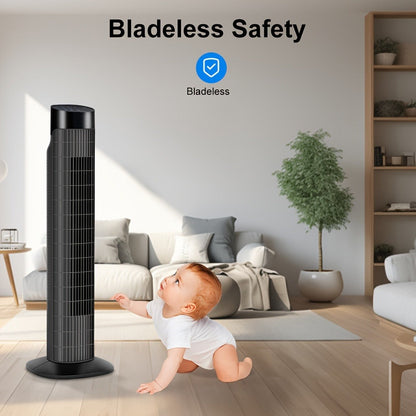 Tower Fan 31 Inch Bladeless, 80° Oscillating Standing Fan with Remote Control, 7.5H Timer & 3-Speed Settings