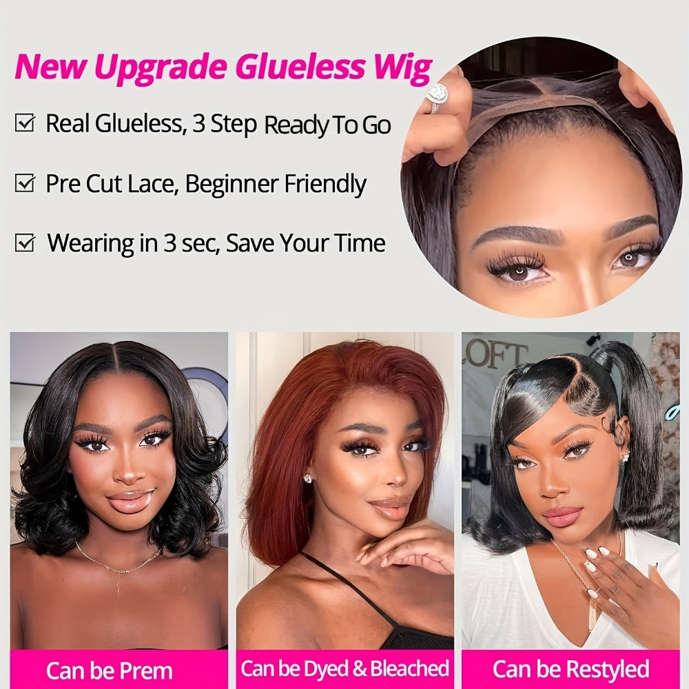 Bob Wig Human Hair 250% Density 4x4 HD Lace Straight Glueless Pre Cut Pre Plucked Wear and Go Natural Black for Women Daily Wear Party Music
