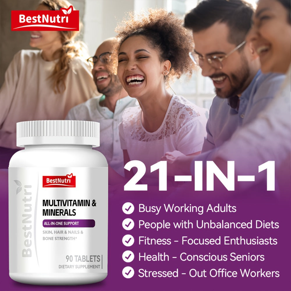 Multivitamin & Minerals All-in-One Daily Supplement for Skin, Hair & Nails, Bone Strength & Immune Support