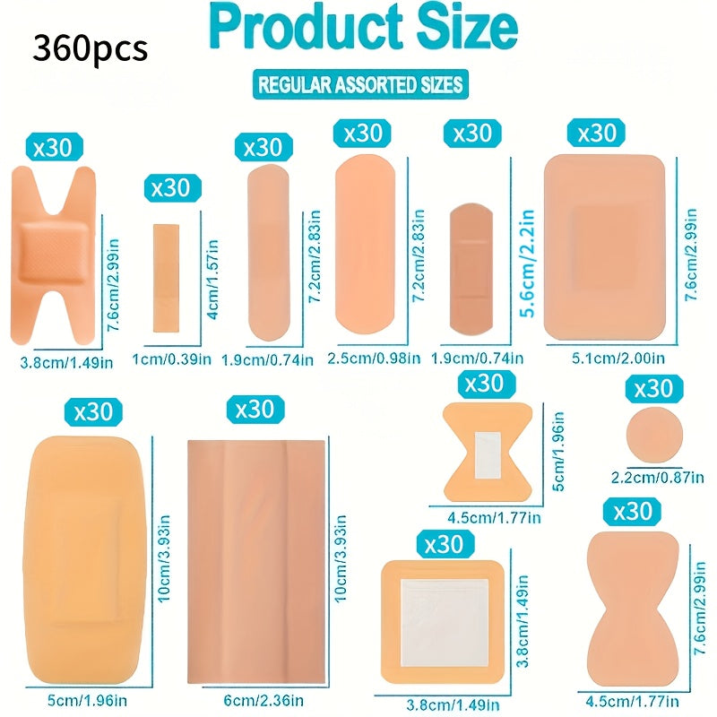 Adhesive Bandages 360pcs – Flexible Fabric Fingertip & Knuckle Bandages Set, Breathable Cloth Elastic First Aid Bandages in 12 Assorted