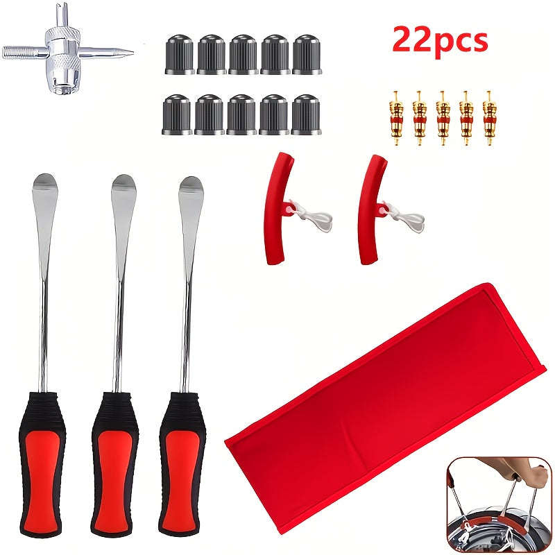 Tire Spoon Iron Set Steel Tire Changing Tool Kit – Tire Lever, Rim Protector, Valve Cores & Stem TR414 for Dirt Bike Motorcycle Lawn Mower