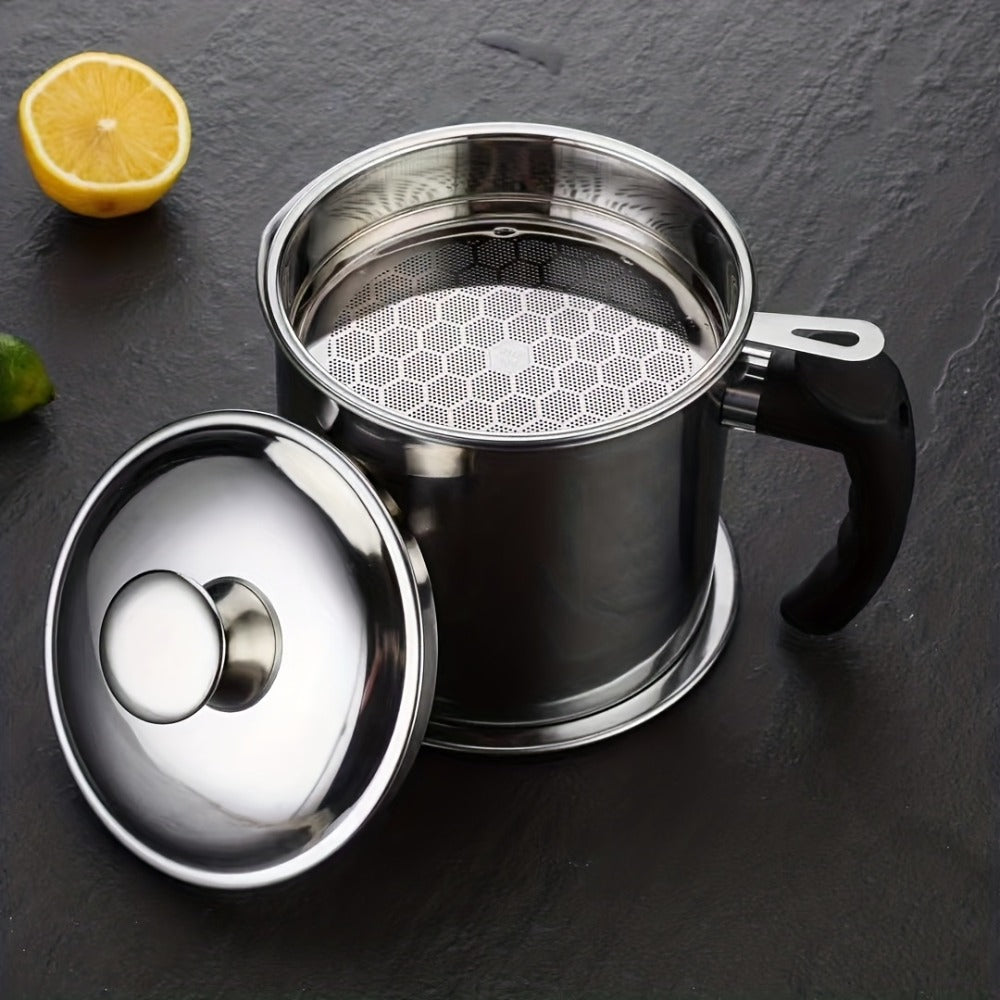 Grease Container with Strainer Stainless Steel – Kitchen Bacon Fat Storage Can with Easy Pour Handle for Cooking Oils and Fats