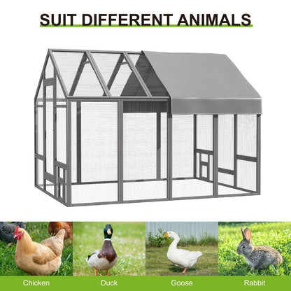 Walk-In Chicken Coop 96" Extra Large with Movable Fence, Outdoor Wooden Poultry Cage with Cover, Nesting Box & Walk-In Run for Farm