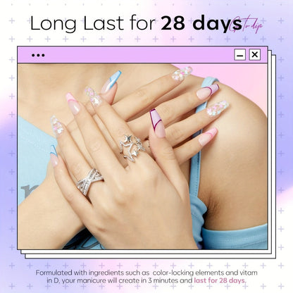 Dip Powder Nail Kit with YANYILIKE Label, Blue Lilac Pink Butterfly Glitter Powders and Three 10ml Liquids