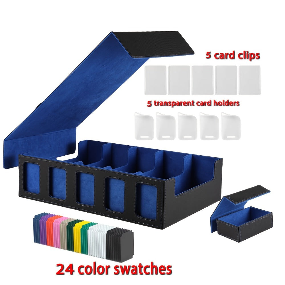 Trading Card Storage Box 5-Row with 24 Colored Dividers, 5 Card Sleeves & 5 Grid Boards – Card Organizer for Pokemon MTG Yu-Gi-Oh Sports