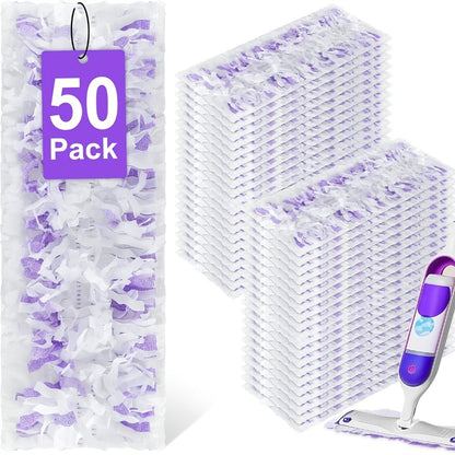 PowerMop-Style Disposable Mop Pad Refills in 15-Count or 50-Count Packs with Purple Scrubbing Strips