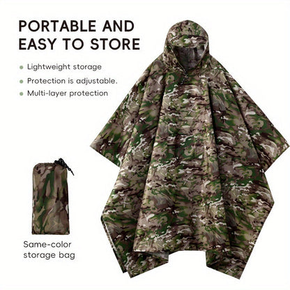 Waterproof Rain Poncho Digital Camouflage – Lightweight Polyester Raincoat for Hiking Camping Mountain Climbing Outdoor Sports