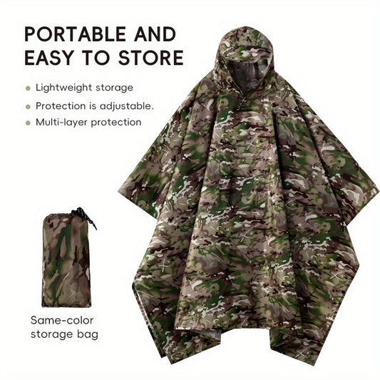 Waterproof Rain Poncho Digital Camouflage – Lightweight Polyester Raincoat for Hiking Camping Mountain Climbing Outdoor Sports