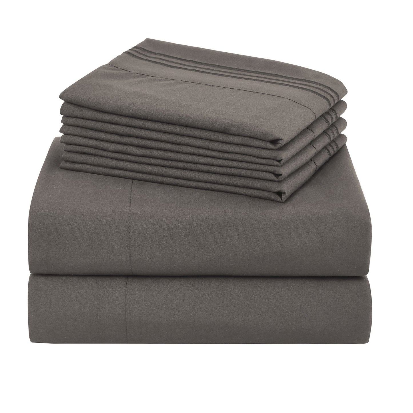 Bed Sheet Set 100 GSM Microfiber in 4- or 6-Piece Configuration with Four Sizes and Twelve Solid Colors