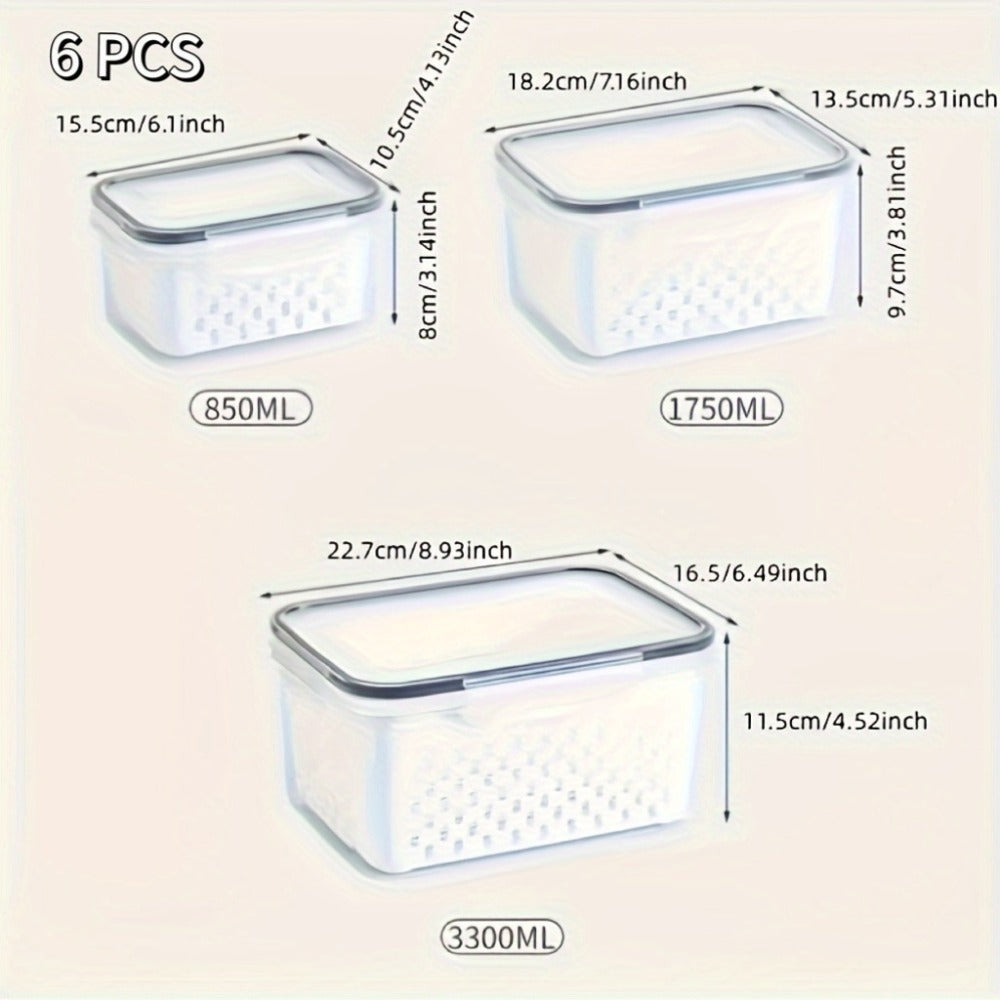 Storage Containers with Lids, Six-Piece Drain Basket Set with Two Boxes, Two Lids and Two Capacity Sizes