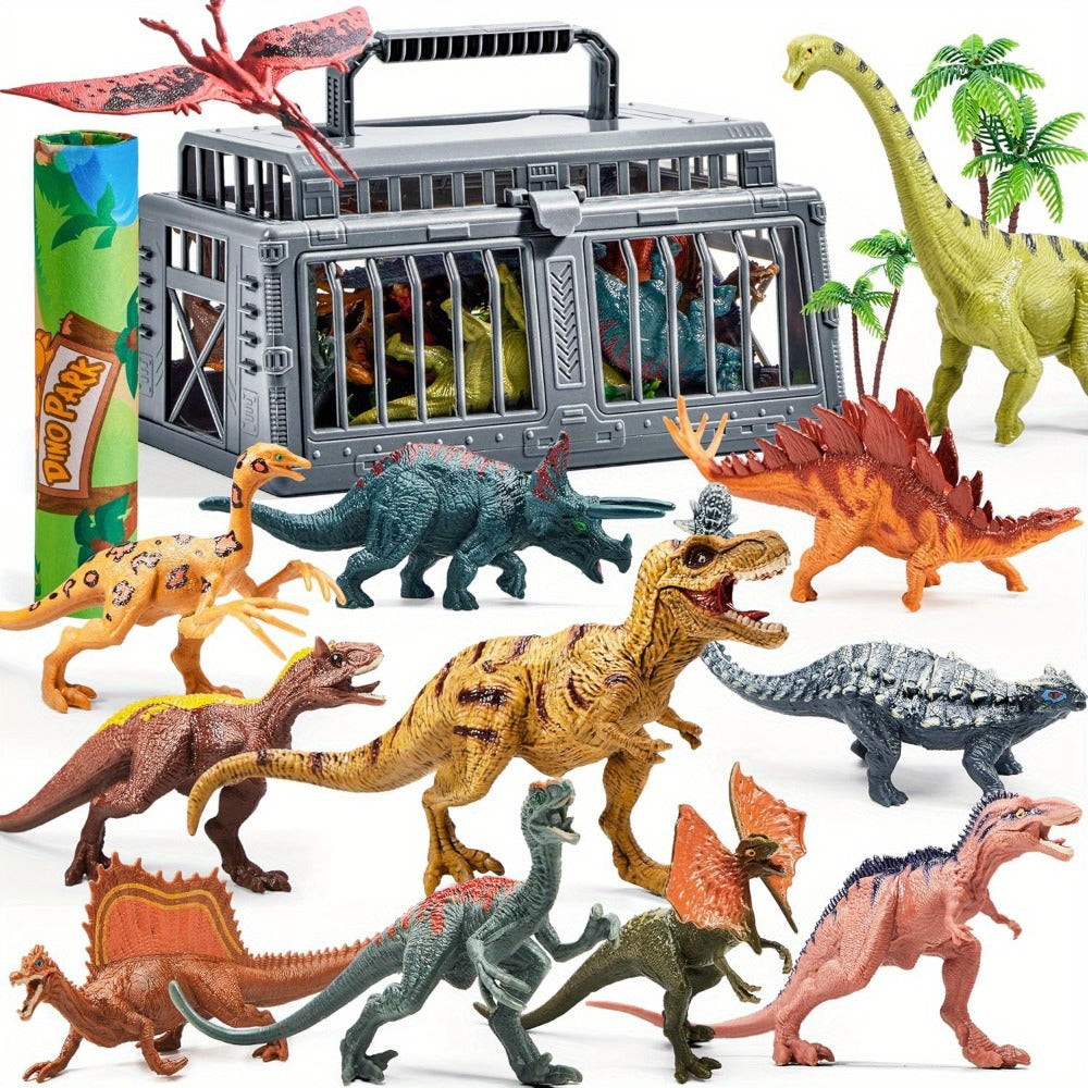 Dinosaur Toys for Kids 19pcs with Play Mat & Storage Cage, Realistic Dinosaur Figures Playset for Boys Girls Ages 3+