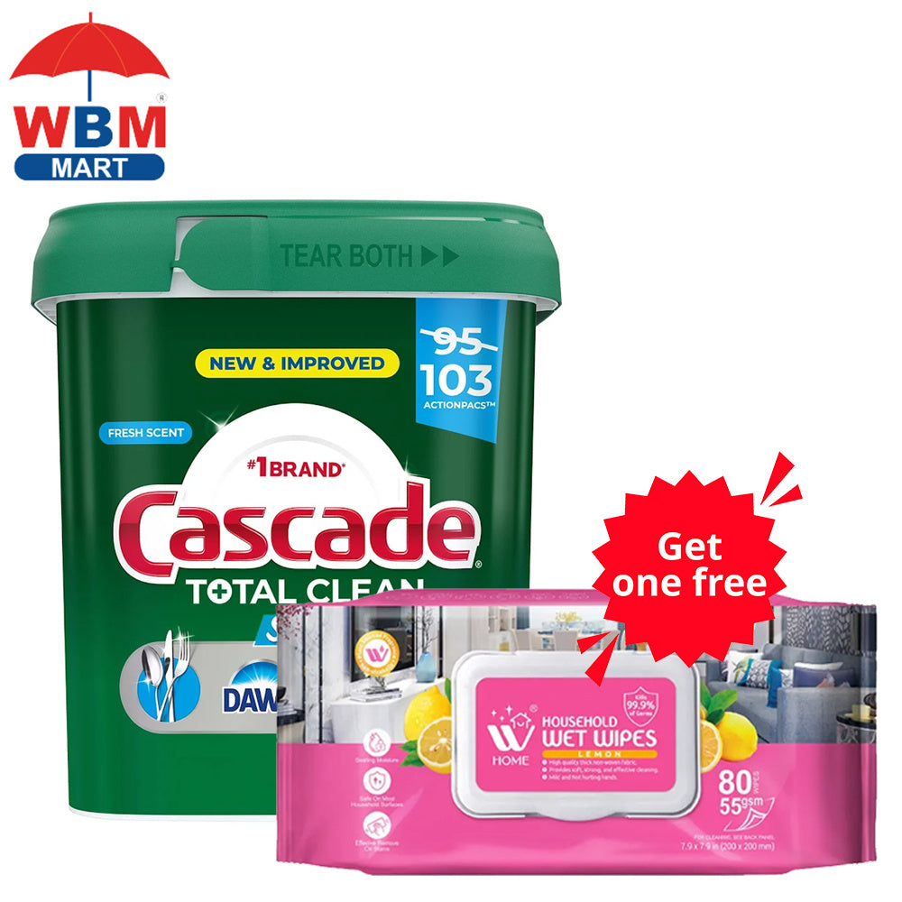 Cascade Total Clean Shine Boost ActionPacs Dishwasher Detergent 92 Count Fresh Scent 9-in-1 for Entryways, Bedrooms and Living Spaces