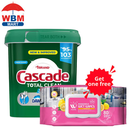 Cascade Total Clean Shine Boost ActionPacs Dishwasher Detergent 92 Count Fresh Scent 9-in-1 for Entryways, Bedrooms and Living Spaces