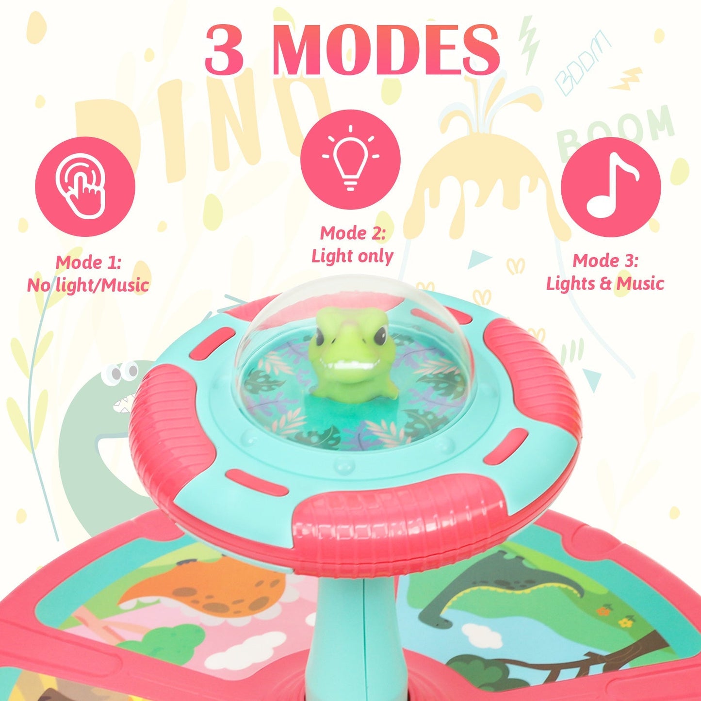 Dinosaur Spin Seat Toy for Toddlers 18 Months+, 360° Sit and Spin with Music, Indoor Interactive Sensory Balance Toy