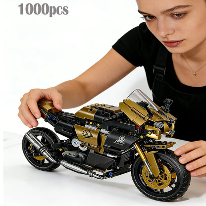 1000PCS Motorcycle Building Blocks 1:10 Scale DIY Black & Gold Motorbike Model Kit – Adult Collector Display Ornament