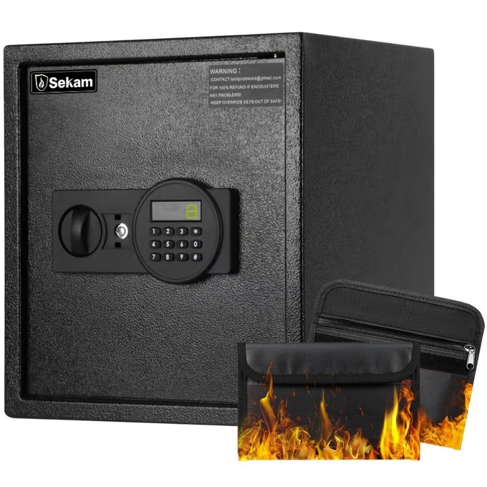 Fireproof Home Safe Box with Digital Keypad and Key Lock Steel Security Safe for Money for Entryways, Bedrooms and Living Spaces
