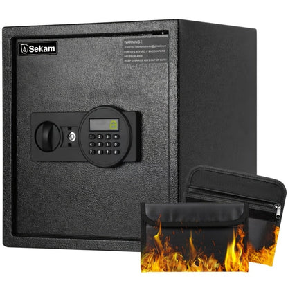 Fireproof Home Safe Box with Digital Keypad and Key Lock Steel Security Safe for Money for Entryways, Bedrooms and Living Spaces