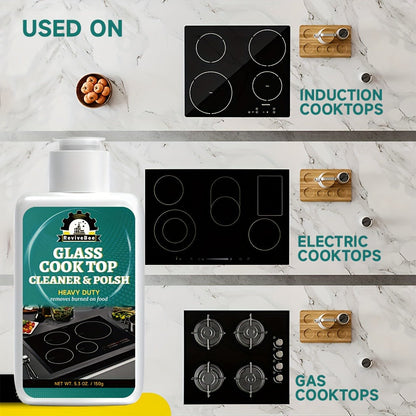 Glass Cooktop Cleaner and Polish – Powerful Stain Remover, Removes Oil Film, Water Spots & Burnt-On Residue