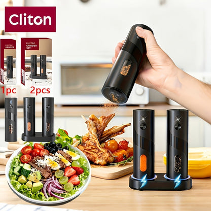 Electric Salt and Pepper Grinder Set with LED Light & Gravity Sensor, USB Rechargeable, Top-Fill