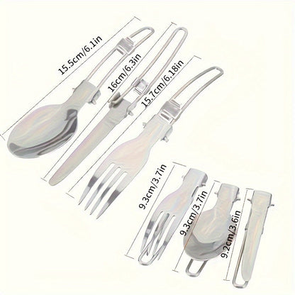 Stainless Steel Camping Cookware Set Portable Outdoor Cooking Pot with Foldable Storage Knives Forks Lightweight Compact for Backpacking