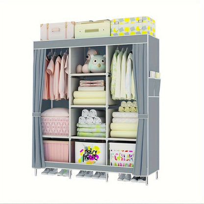Portable Wardrobe Closet with Steel Frame & Non-Woven Shelves, Dustproof Clothes Storage Organizer
