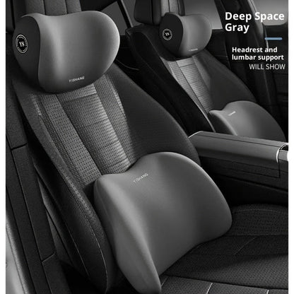 Car Headrest and Lumbar Cushion Set with Sponge Fill, Attachment Straps and Six Color Options for One Seat