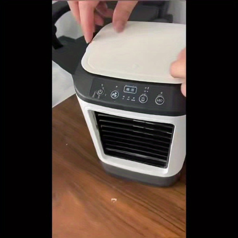 Portable Air Cooler Fan USB Humidifier with Rainbow Ambient Light, 3-Speed Atomization Misting Fan with Large Ice Box and Low Noise