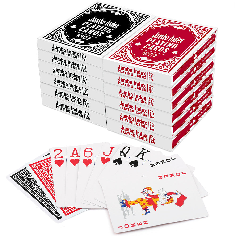 Large Print Playing Cards Jumbo Index – 12 Decks Bulk Set, Poker Size Black & Red Easy-Read Cards for Seniors, Card Games