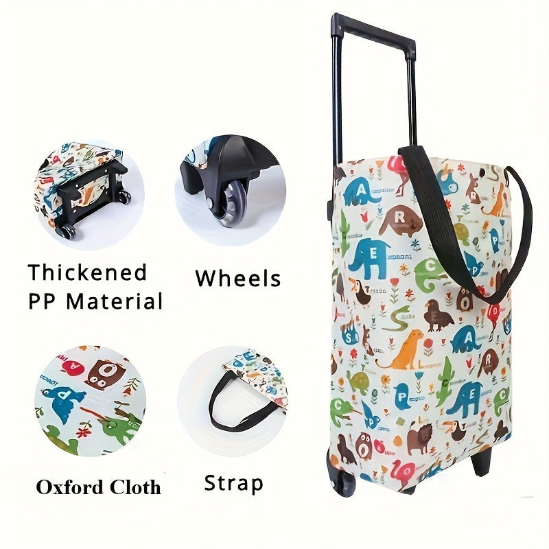 Folding Shopping Cart 2-in-1 Oxford Large Capacity Portable Tote Bag Reusable Grocery Bag on Wheels for Camping Business Delivery Market