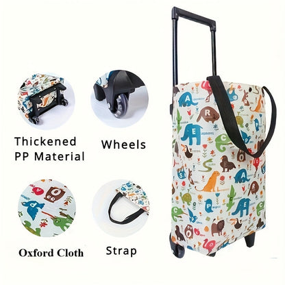 Folding Shopping Cart 2-in-1 Oxford Large Capacity Portable Tote Bag Reusable Grocery Bag on Wheels for Camping Business Delivery Market