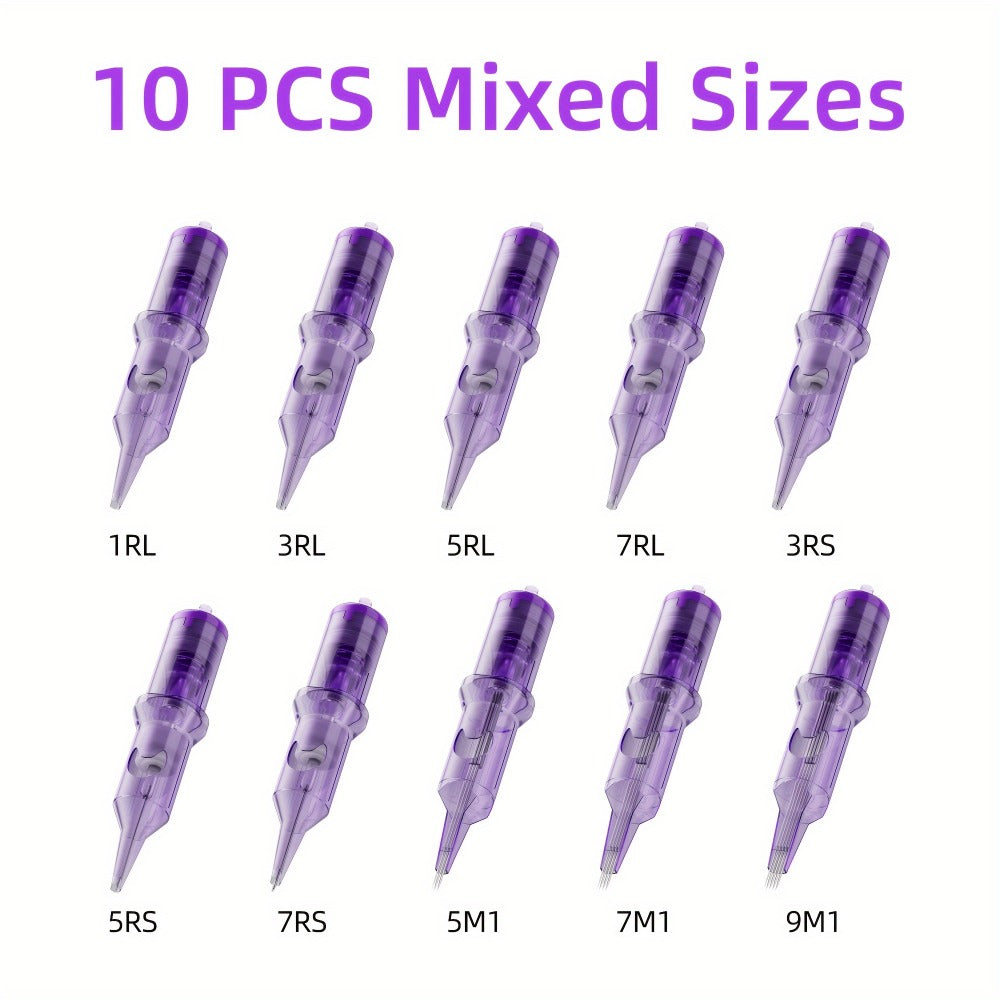 Tattoo Cartridge Needles 30 50pcs Purple RL RS RM M1 Mixed Sizes - Tuffking Disposable for Temporary Body Art, Festivals and Costumes