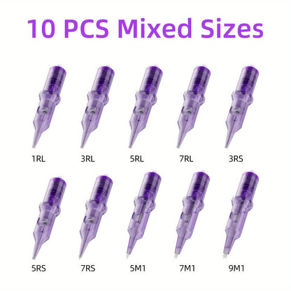 Tattoo Cartridge Needles 30 50pcs Purple RL RS RM M1 Mixed Sizes - Tuffking Disposable for Temporary Body Art, Festivals and Costumes
