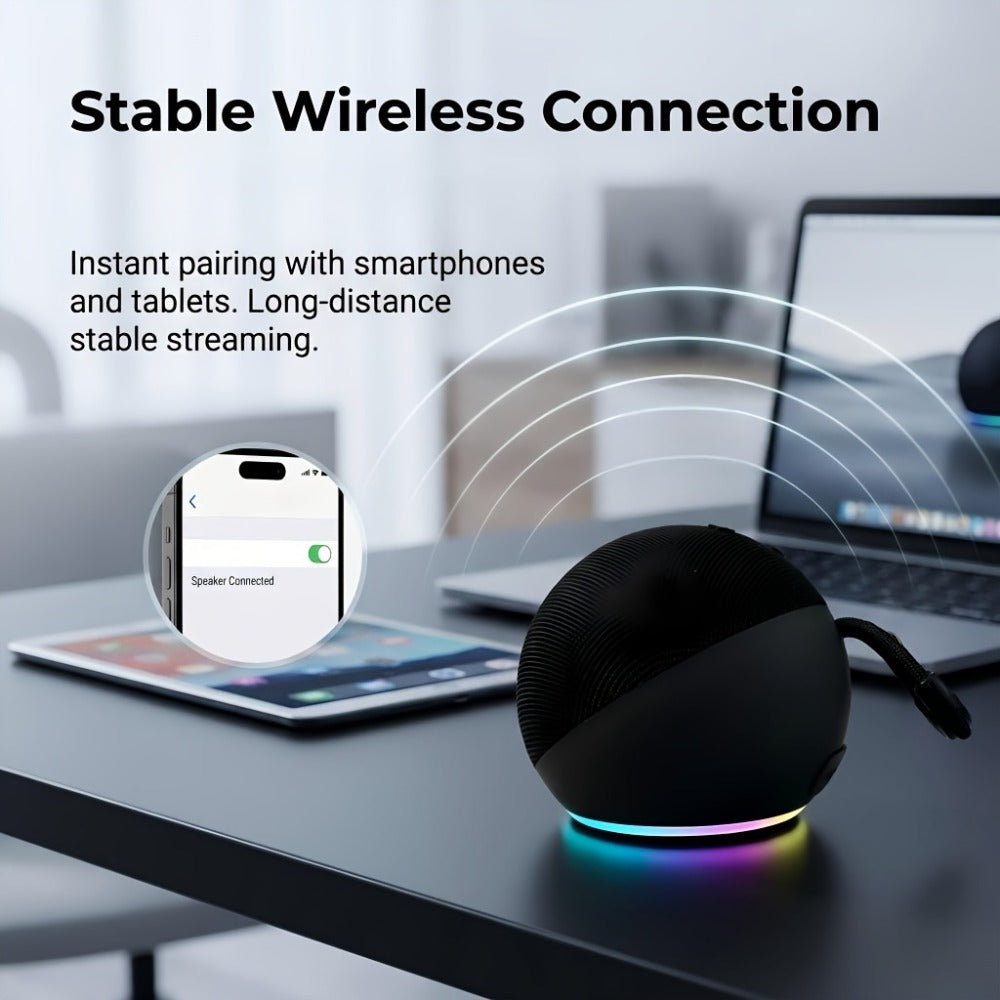 Portable Bluetooth Speaker Spherical Model with RGB, TWS, Subwoofer, 360° and Included Base