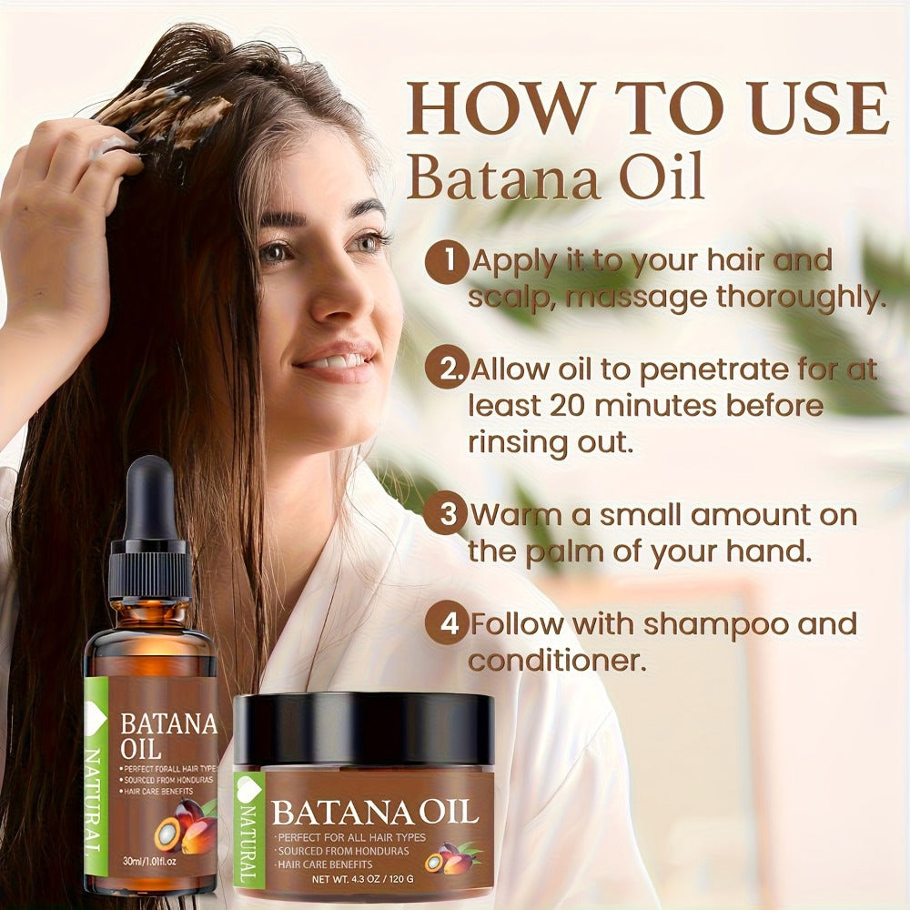 Batana Hair Oil 2-Piece Set, Natural Honduran Batana Oil 4.3oz + Batana Essential Oil 1.01oz, Deep Shine Boost