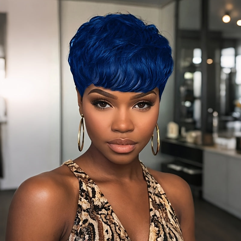 Short Body Wave Synthetic Wig with Bangs & Rose Net Cap, Colorful Fashion Wig for Women in Orange