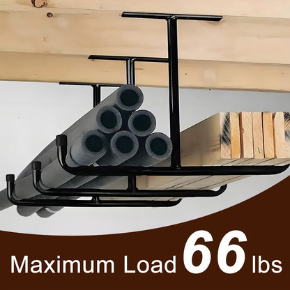 Ceiling Garage Storage Hook Rack, Overhead Ladder Hanger with Anti-Slip Foam, Space-Saving Ceiling Mount for Ladders