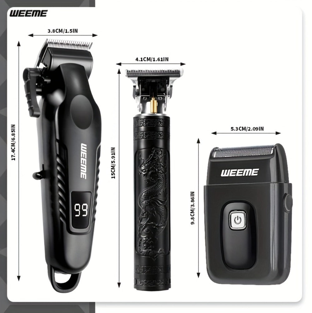 Men's Professional Grooming Kit – Cordless Rotary Shaver & T-Blade Trimmer, Type-C Charging, 6 Adjustable Combs