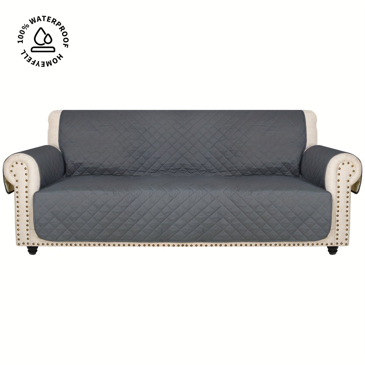 Sofa Cover Quilted Microfiber Three-Seat Panel Set with Two Foam Tubes, Straps and Side Pocket