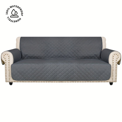 Sofa Cover Quilted Microfiber Three-Seat Panel Set with Two Foam Tubes, Straps and Side Pocket