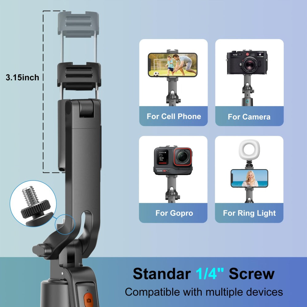70-Inch Tracking Selfie Stick Tripod with Two Fill Lights, Floor Base, Remote and 1/4-Inch Mount