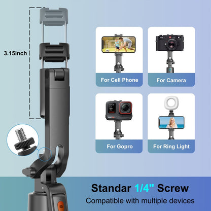 70-Inch Tracking Selfie Stick Tripod with Two Fill Lights, Floor Base, Remote and 1/4-Inch Mount