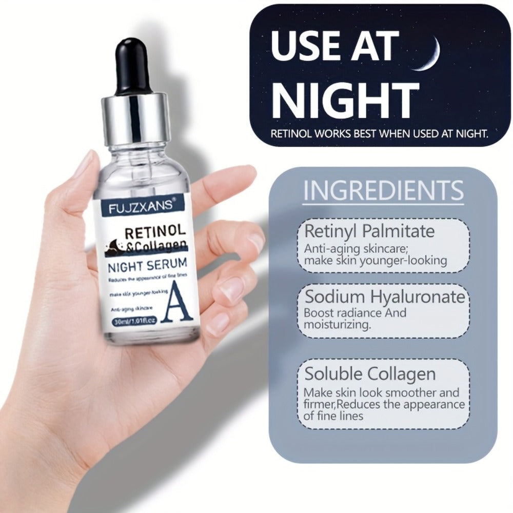 Vitamin C Retinol Hyaluronic Acid Serum Set, 3-Piece Day & Night Dropper Kit with Collagen & Glycerol
