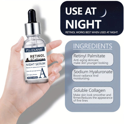 Vitamin C Retinol Hyaluronic Acid Serum Set, 3-Piece Day & Night Dropper Kit with Collagen & Glycerol