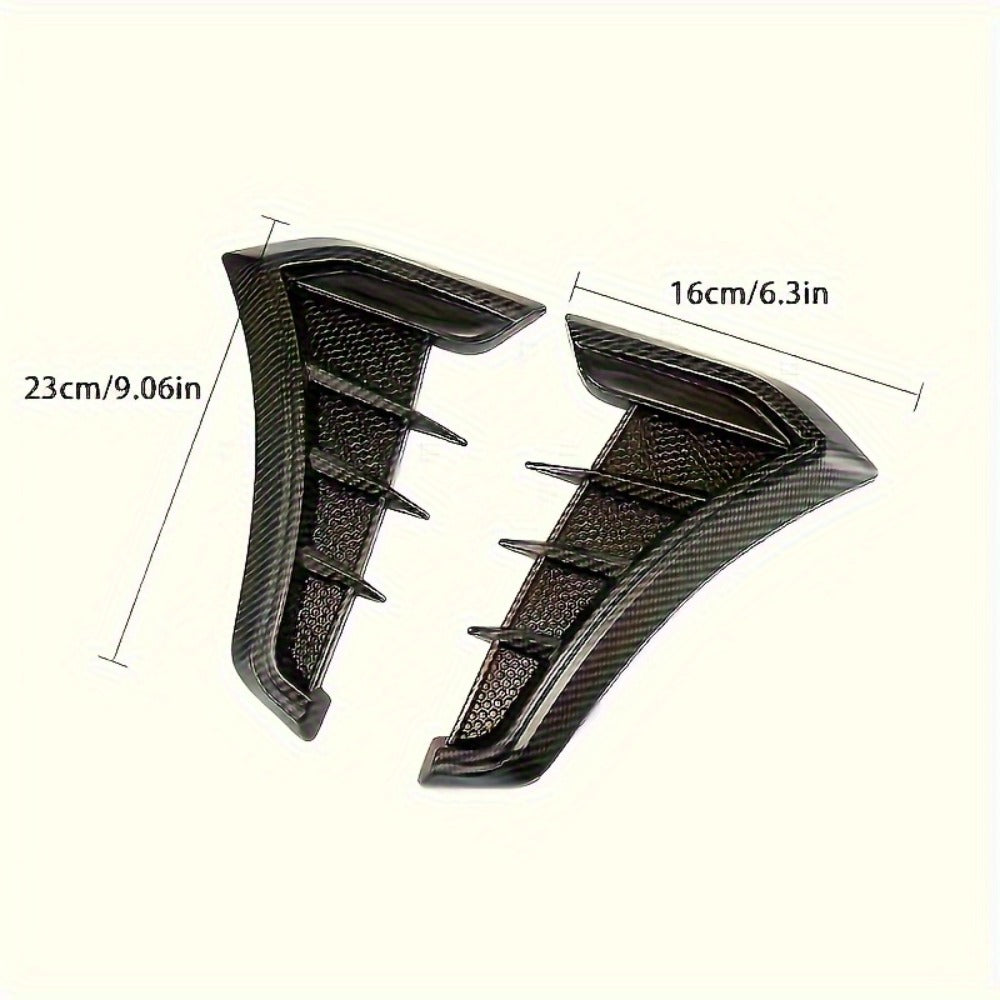 Decorative Shark-Gill Fender Vent Pair with Matte Black Finish, Adhesive Backing and 16 × 23 cm Size