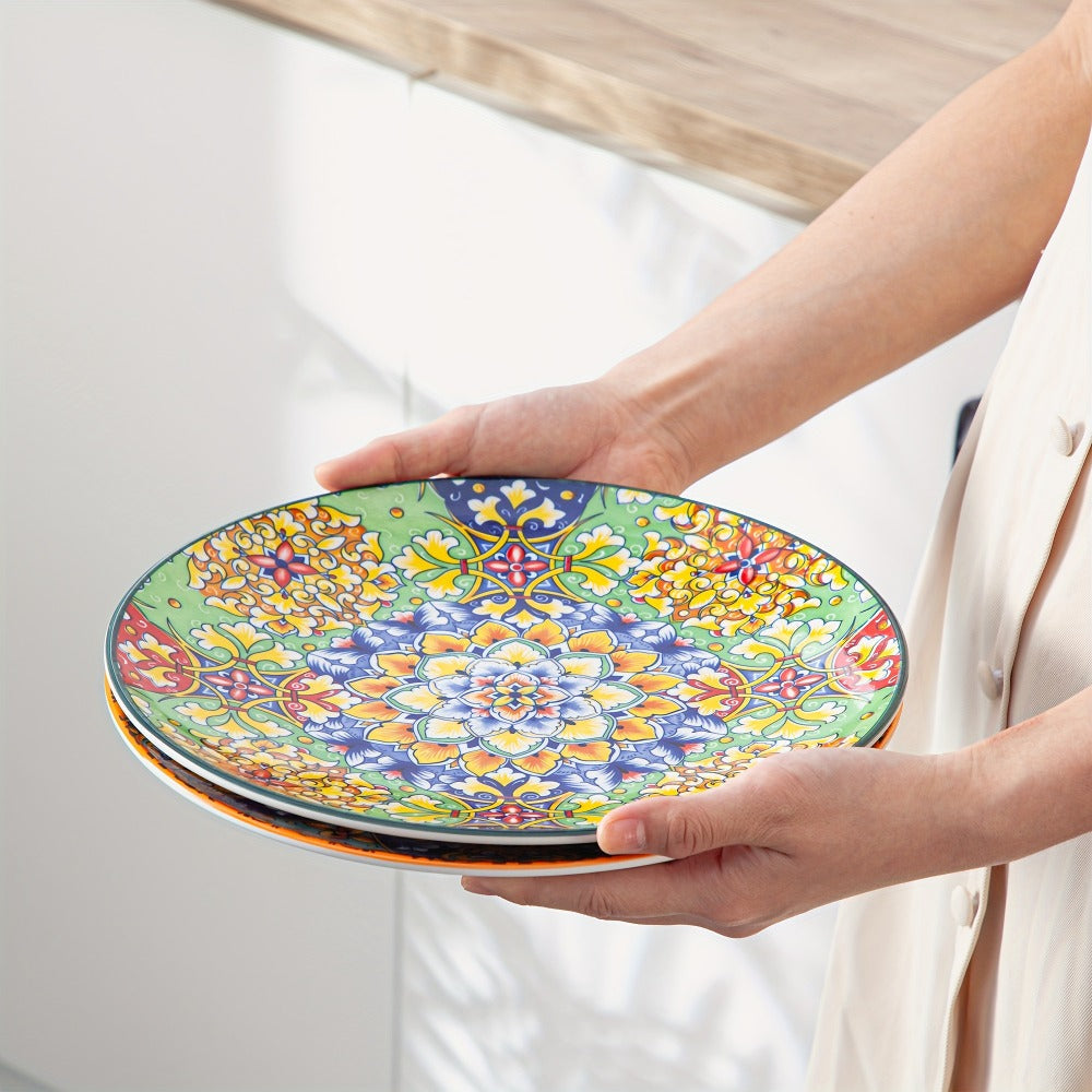 Bohemian Dinner Plates Set of 6 – 10.5 Inch Colorful Stoneware Plate Set Microwave Dishwasher Safe Scratch Resistant Porcelain Dinnerware
