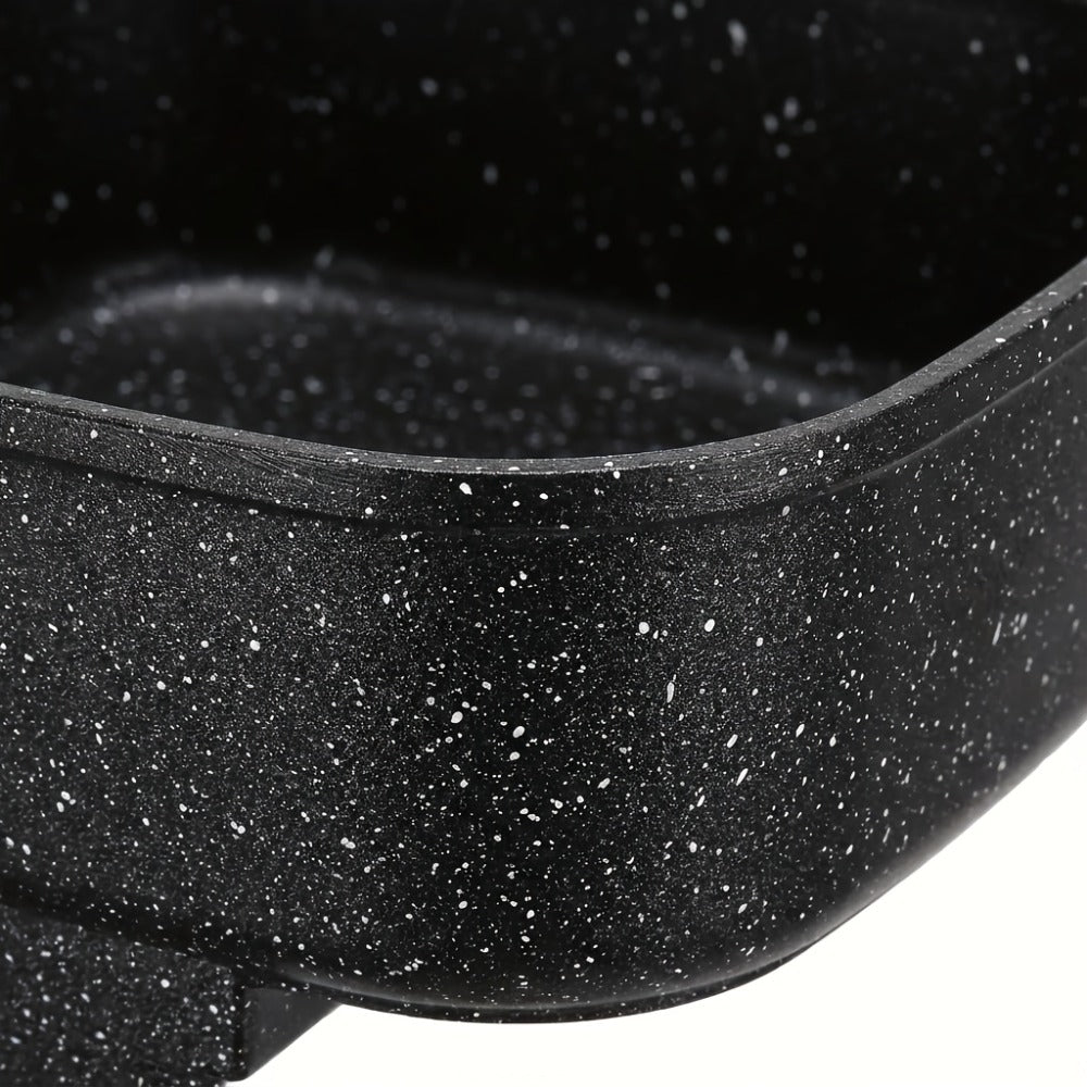 Electric Mini Square Hot Pot 8-Inch Non-Stick Speckled Coating Glass Lid Cool-Touch Handle for Home Cooking, Dining and Outdoor Meals